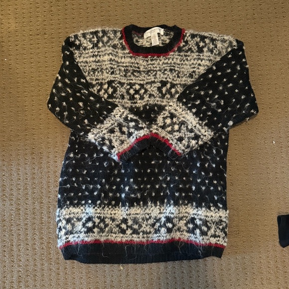 Jones New York Black and Cream Patterned Crewneck Sweater - Picture 1 of 2